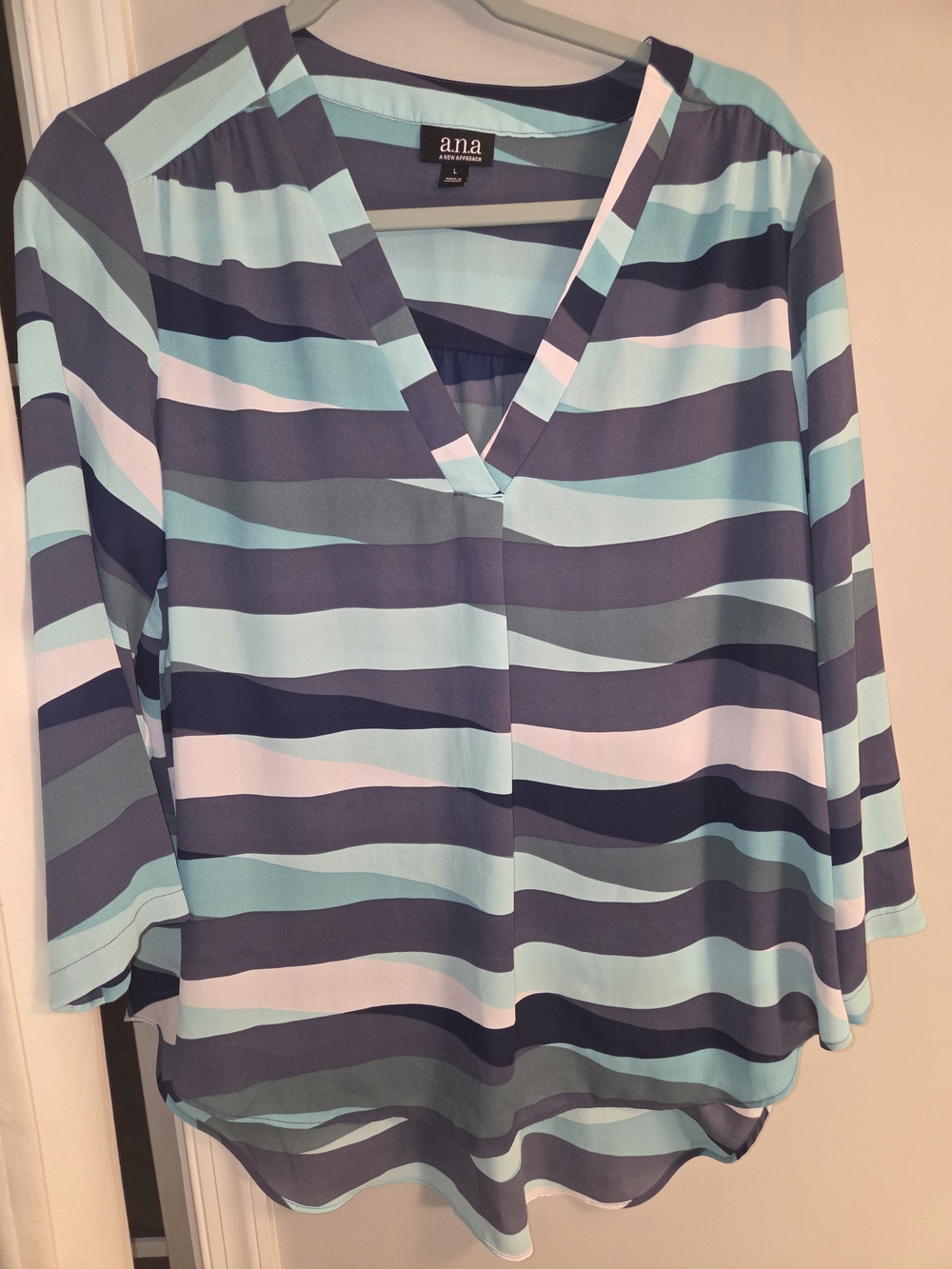 a.n.a Striped V-Neck Tunic in Aqua, Navy and White